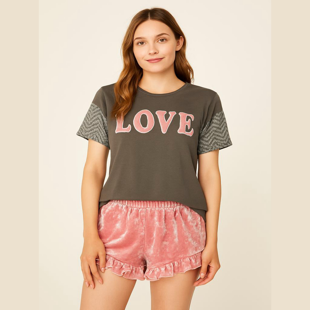 Bobbie Brooks Sleepwear Set - XL - Gray & Pink - "LOVE"